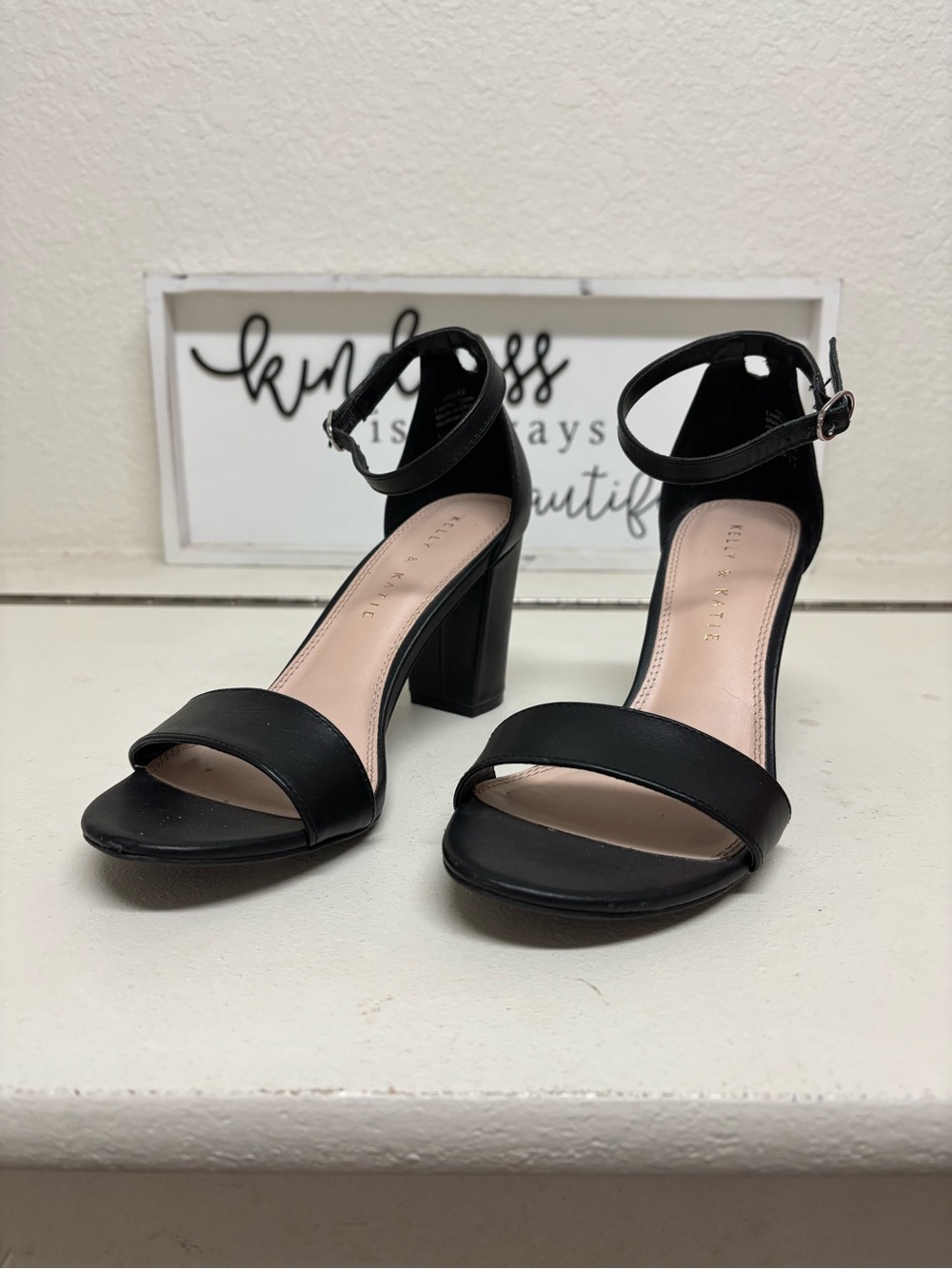 Kelly & Katie Black Ankle-Strap Block Heel Sandals